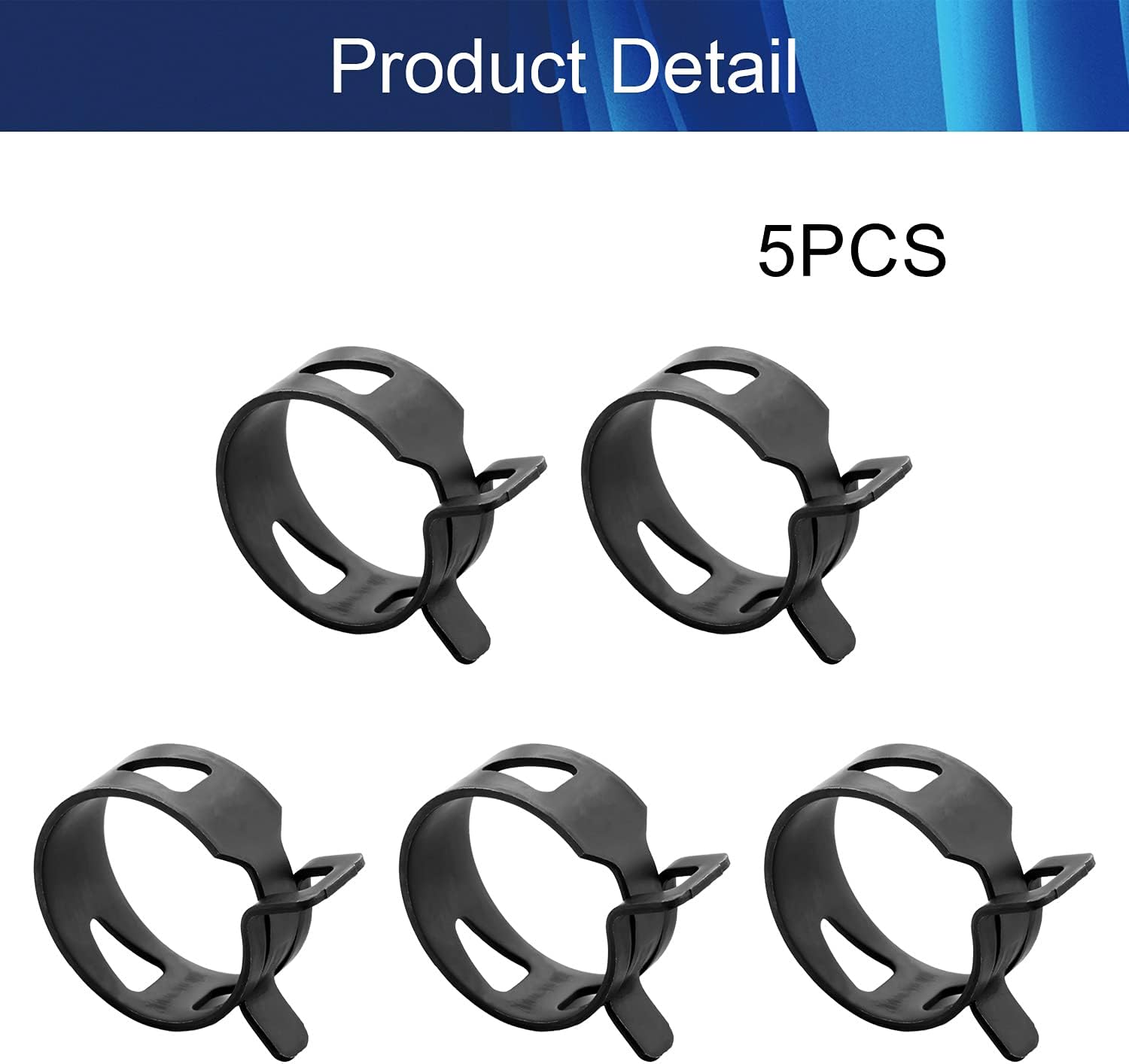5Pcs 1-1/2" Hose Clamps Spring 32mm/1.28" ID Constant Tension Band Spring Band Type Manganese Steel Clamp Clips for Fuel Line Silicone Hose Tube Black