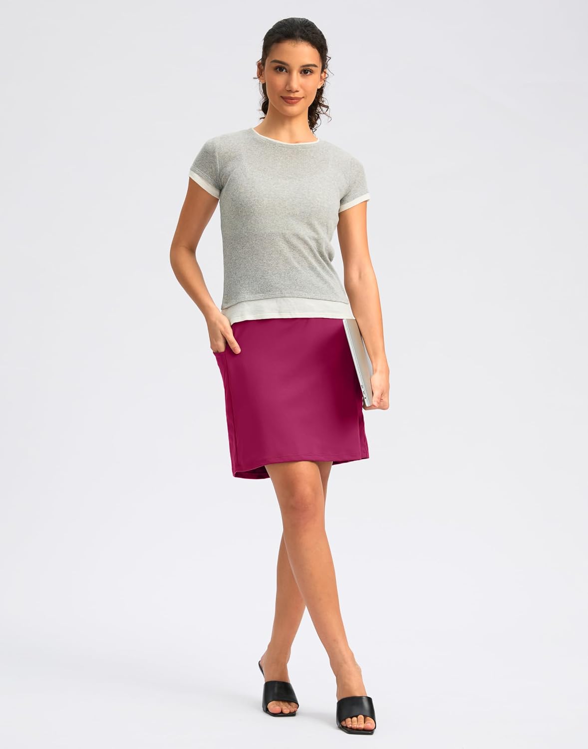 Women's 18" Skorts with 4 Side Pockets High Waisted Long Golf Skirt | Soft, Lightweight, Stretch, Breathable, Mesh Built-in Shorts, Athletic, Tennis, Dressy, Casual thumbnail