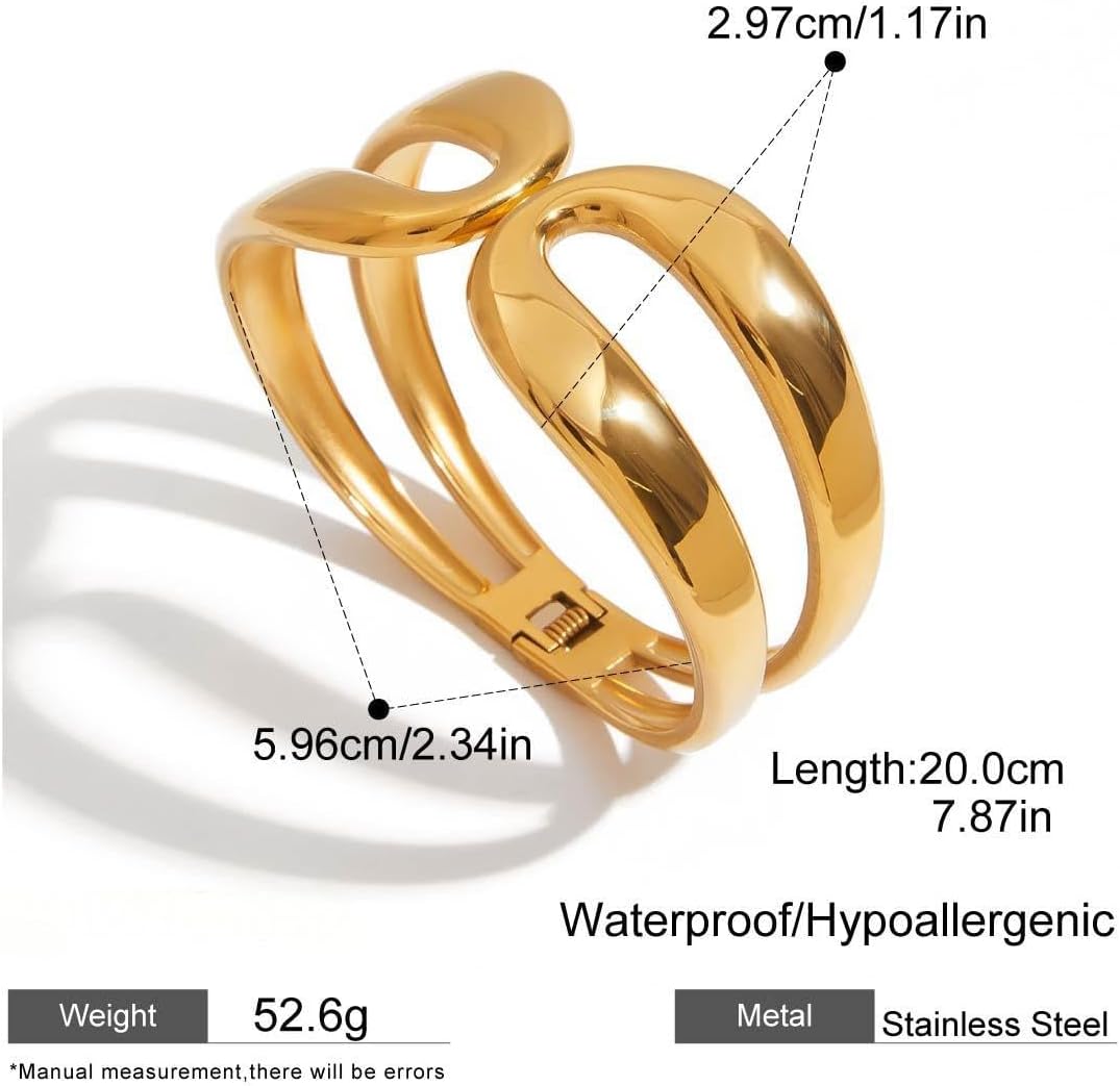 Chunky Wide Gold Bangle Bracelets for Women, 18K Gold Plated Stacking Bangles, Trendy Fashion Jewelry Gift - Image 4