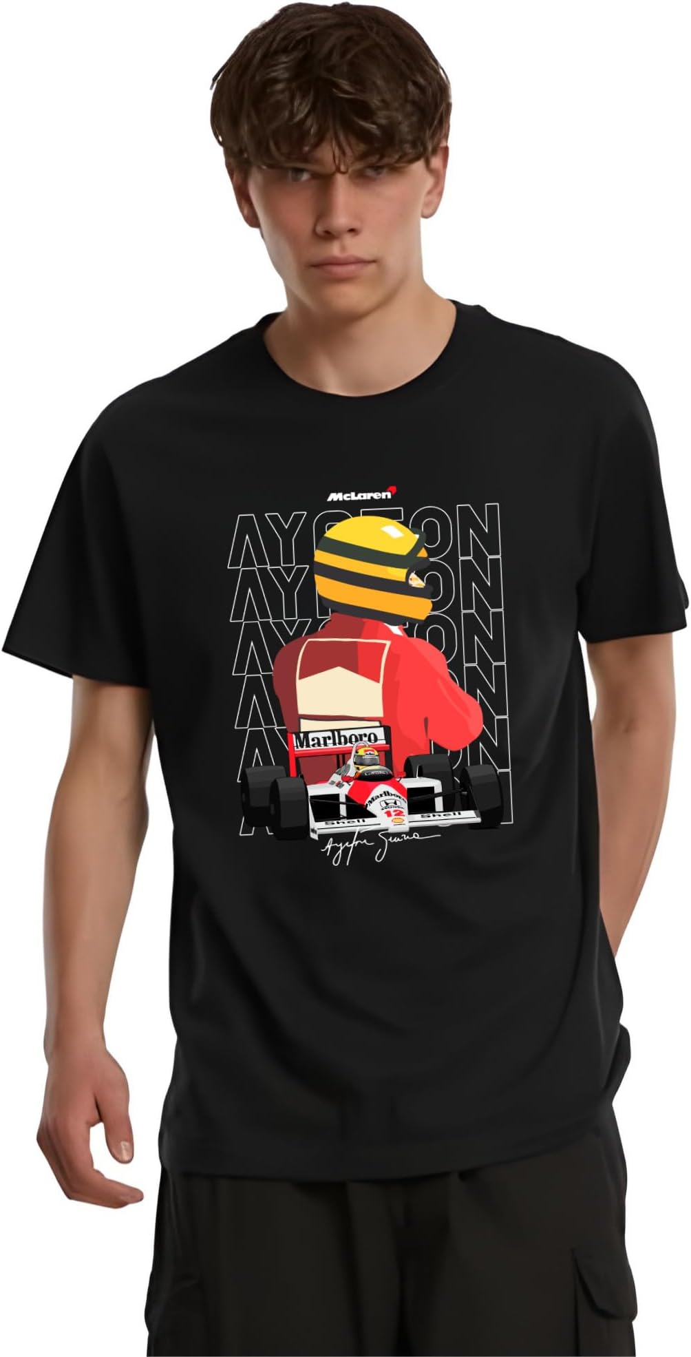 Formula1 Senna Aryton Graphic Printed Black T-Shirt with F1 car Design, Casual Streetwear Style Premium T-Shirt