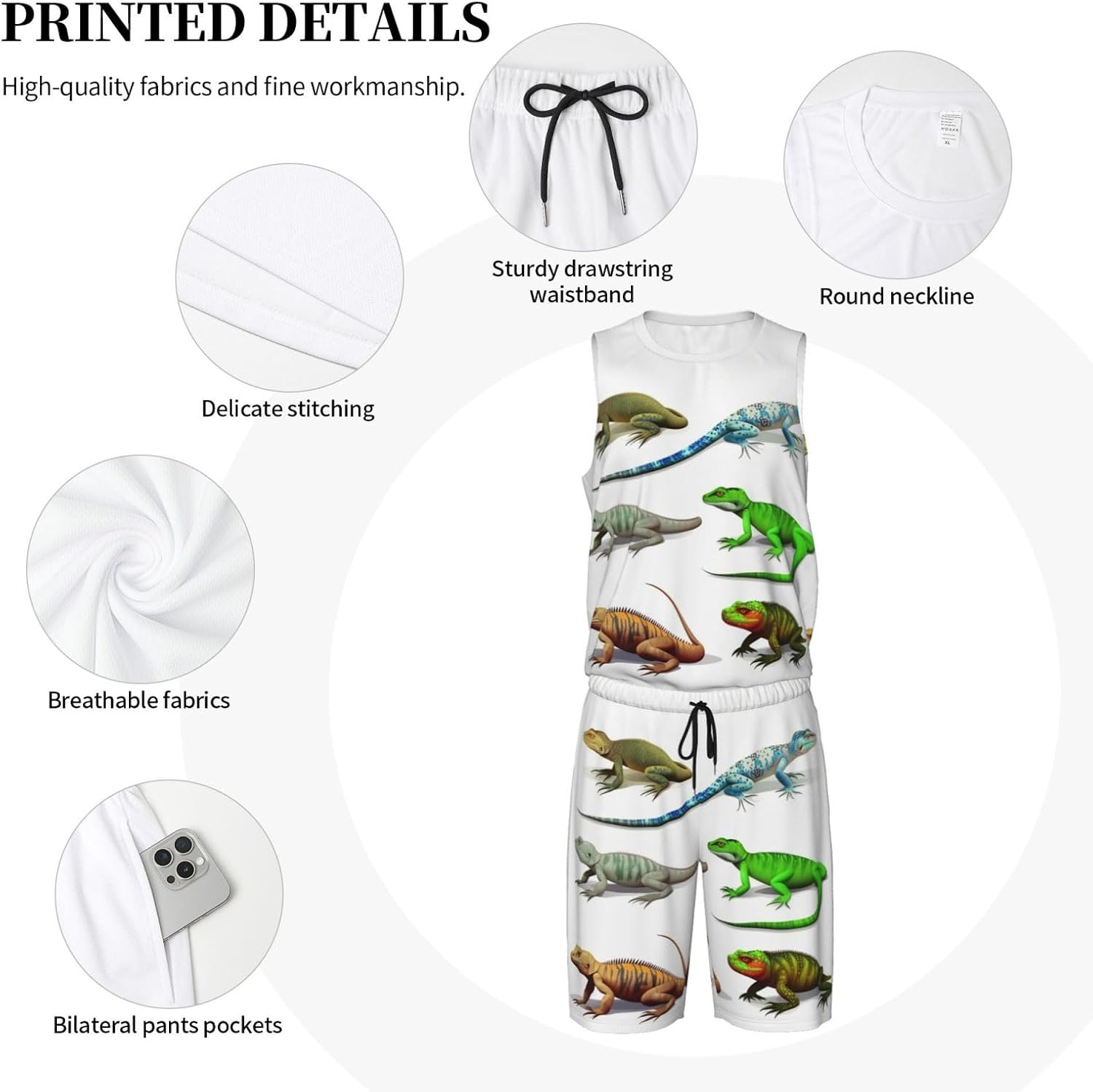 Mens Basketball Jerseys Different Types of Lizard Uniform Suit Mesh Sports Jersey Outfits T-Shirt and Short Sets Black