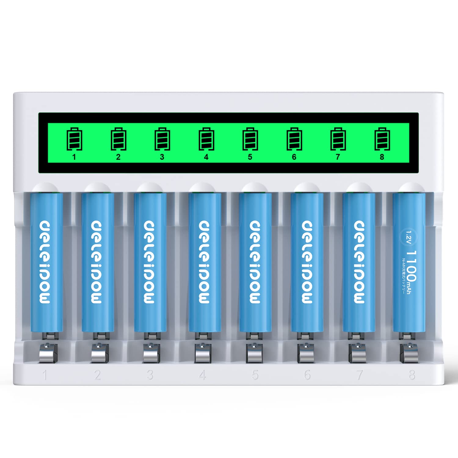 Deleipow 単四電池 充電器セット 8スロット充電器 8本大容量単4充電池1100mAh ニッケル水素電池 自然放電抑制 環境保護 约1200回循環使用可能