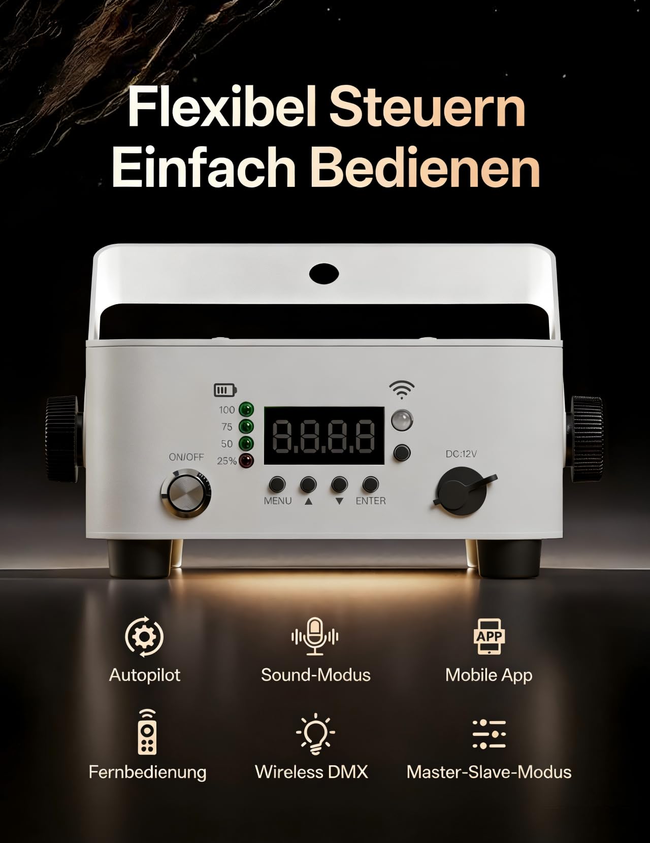 4x10W RGBWA+UV LED PAR Strahler mit Akku, 5200mah Wiederaufladbare Partybeleuchtung mit Fernbedienung, APP, RI, Wireless DMX für DJ Shows, Bühne, Hochzeiten, Party，Disco und Außenbereich.(Weiß)