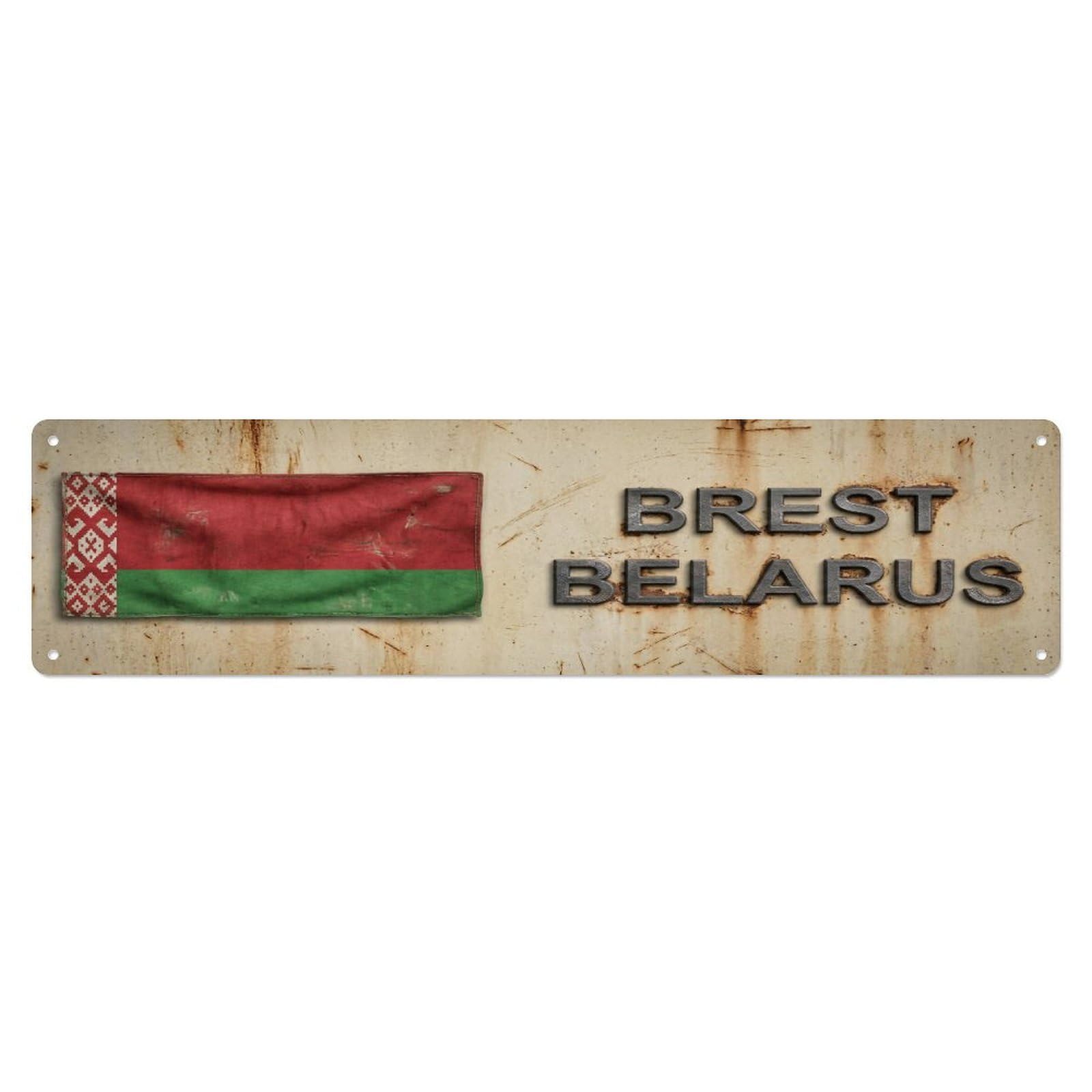 Metal Tin Sign Vintage Brest Belarus Flag Decor Rustic Travel
