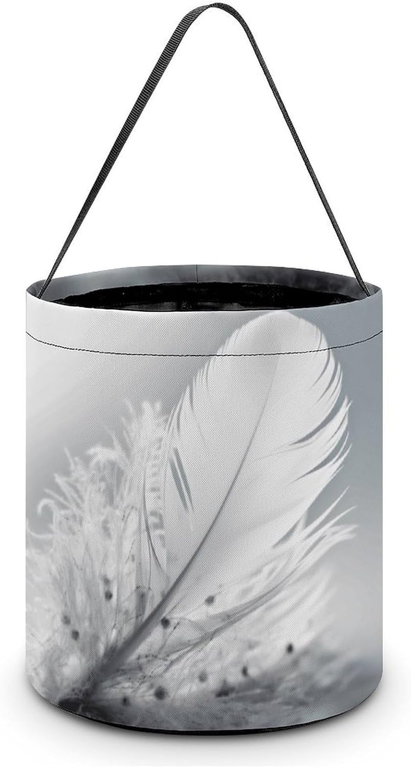 Fluttering White Feathers Halloween Candy Bag Trick Or Treat Bucket