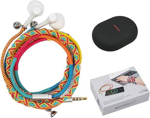 Miniatura 3 de URIZONS Auriculares de pulsera coloridos trenzados - Auriculares con cable de 0.138 in con micrófono remoto en la oreja auriculares deportivos para