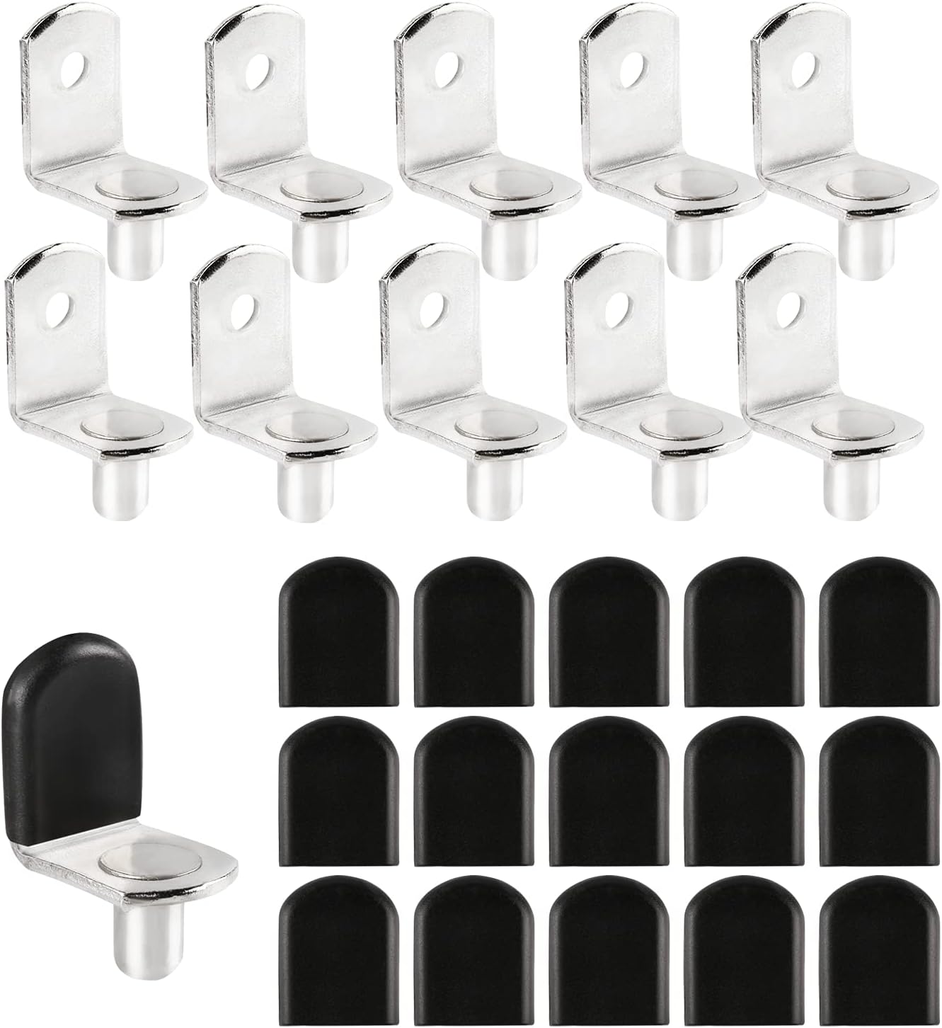 50 Pack Shelf Support Pegs, 6mm Metal Nickel LShaped Support Pegs with Hole