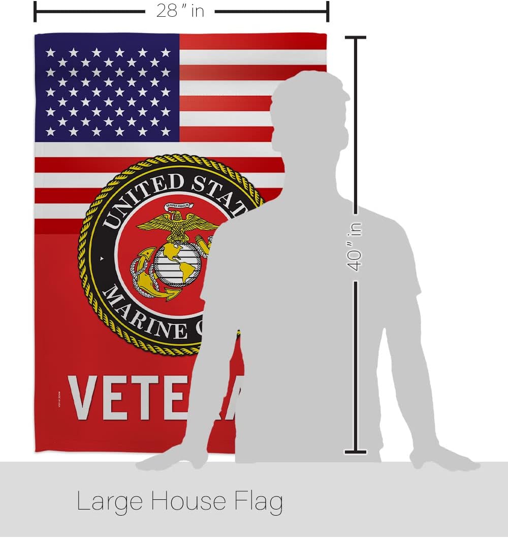 US Marine Corps Veteran House Flag - Dowel Set Armed Forces USMC Semper Fi United State American Military Retire Official - Decoration Banner Small Garden Yard Gift Double-Sided Made in USA 28 X 40