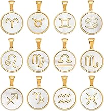 PH PandaHall 12pcs 12 Constellations Pendants Stainless Steel Golden Zodiac Sign Charms for Jewellery Making Zipper Charms