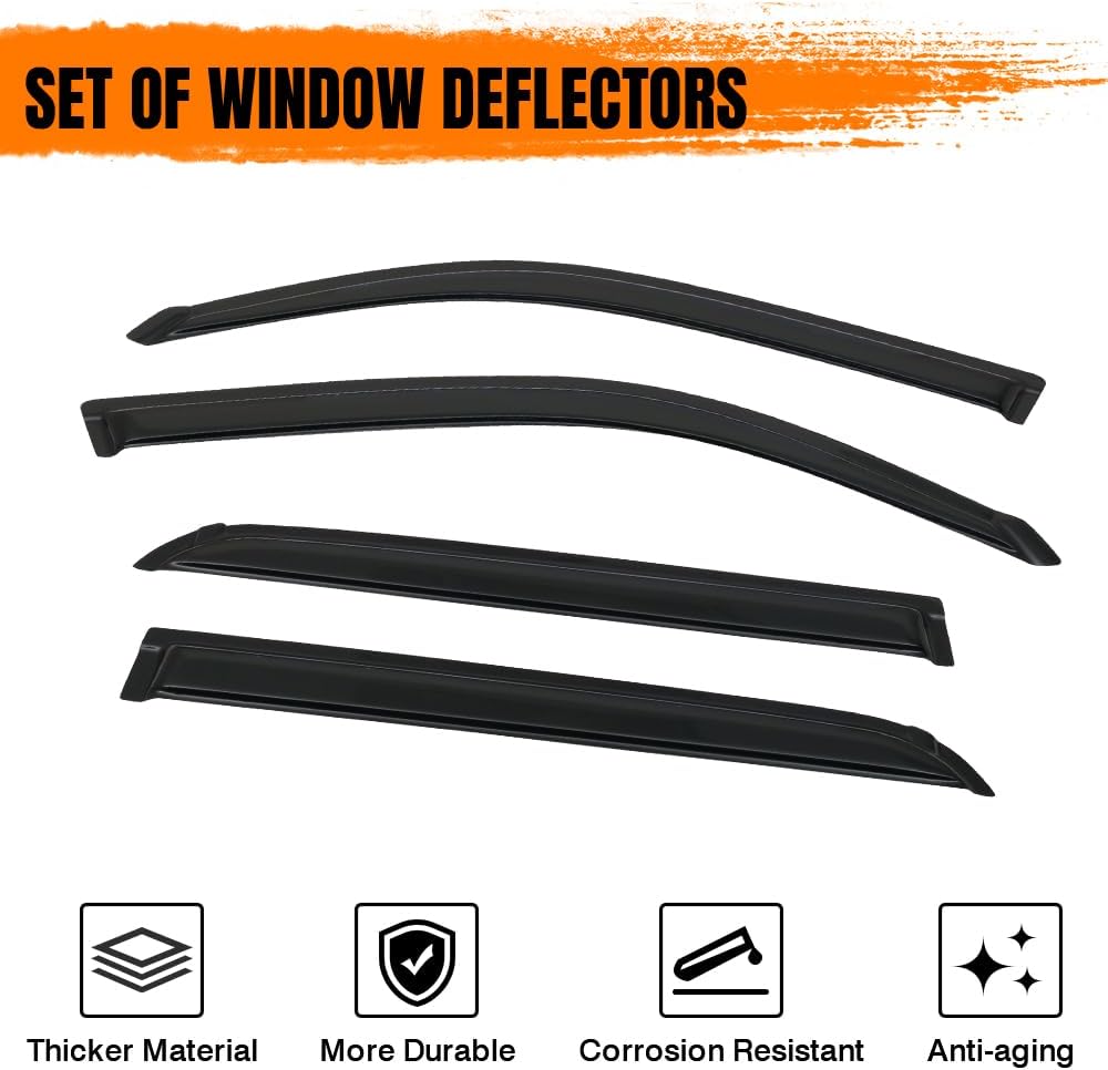 Tape on Window Visor Deflectors, Compatible with 2001-2007 Toyota Sequoia, Acrylic Smoke Tinted Slim Style Window Rain Guards, Sun Wind Side Vent Visor Set, 4 Pieces