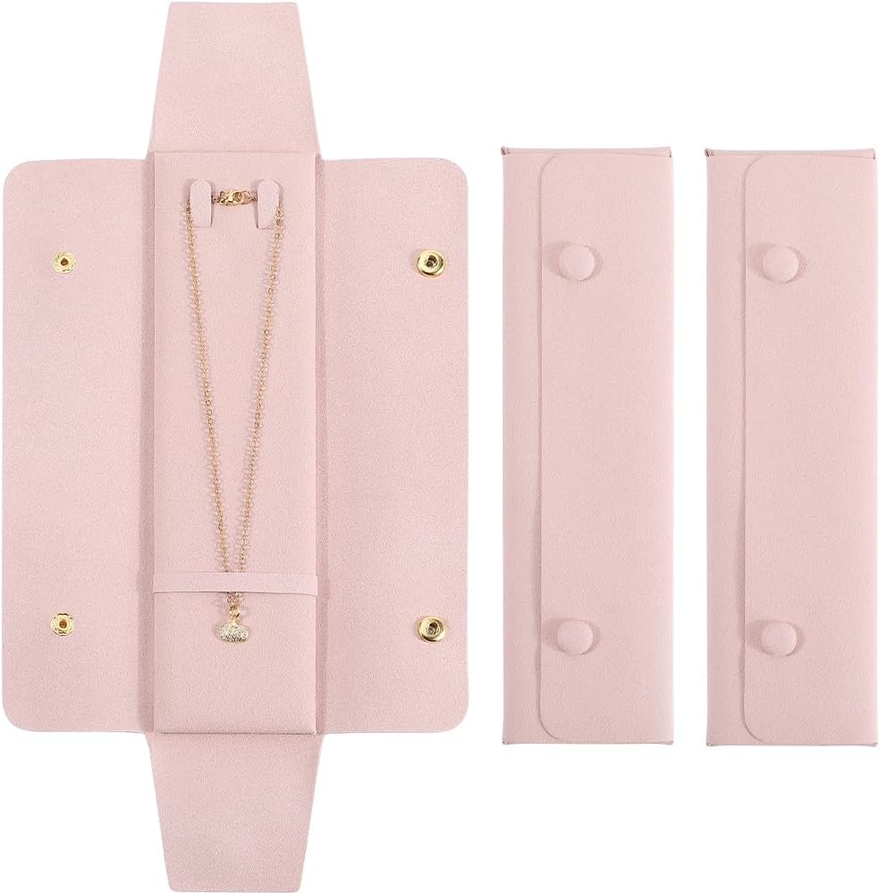 GORGECRAFT 3Pcs Necklace Travel Case Tangle-Free Jewelry Organizer Storage Bag Travel Necklace Pouch for Wedding Christmas Valentine's Day Women Bridesmaid Gifts Pink 8.66 x 2.4 inch