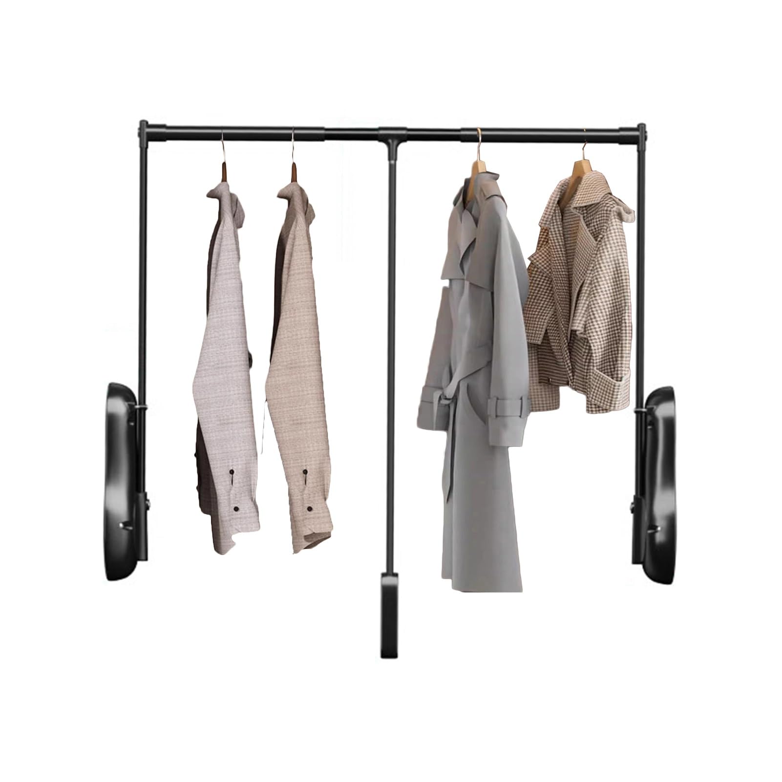 GTHTUHFD Heavy Duty Pull Down Clothes Rail 44Lbs Capacity Adjustable Double Buffering For Tall Wardrobe Black Fits 850 1150Mm Cloakroom Storage Solutions Black-W-650-850mm