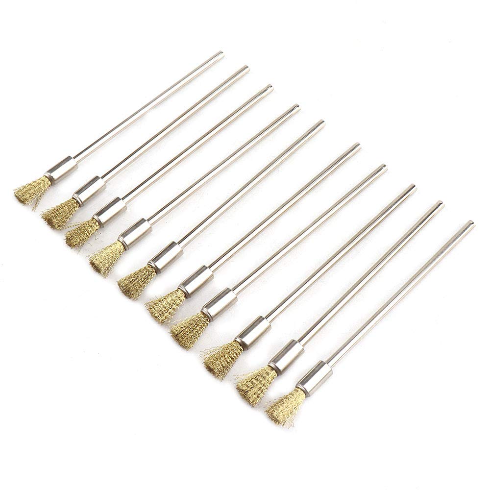 10 cepillos extendidos de alambre de latón puro de 8 mm con vástago de 1/8 pulgadas para herramientas rotativas de pulido y accesorios
