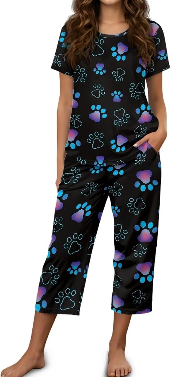 Women's Pajama Set Short Sleeve Tops and Capri Pants