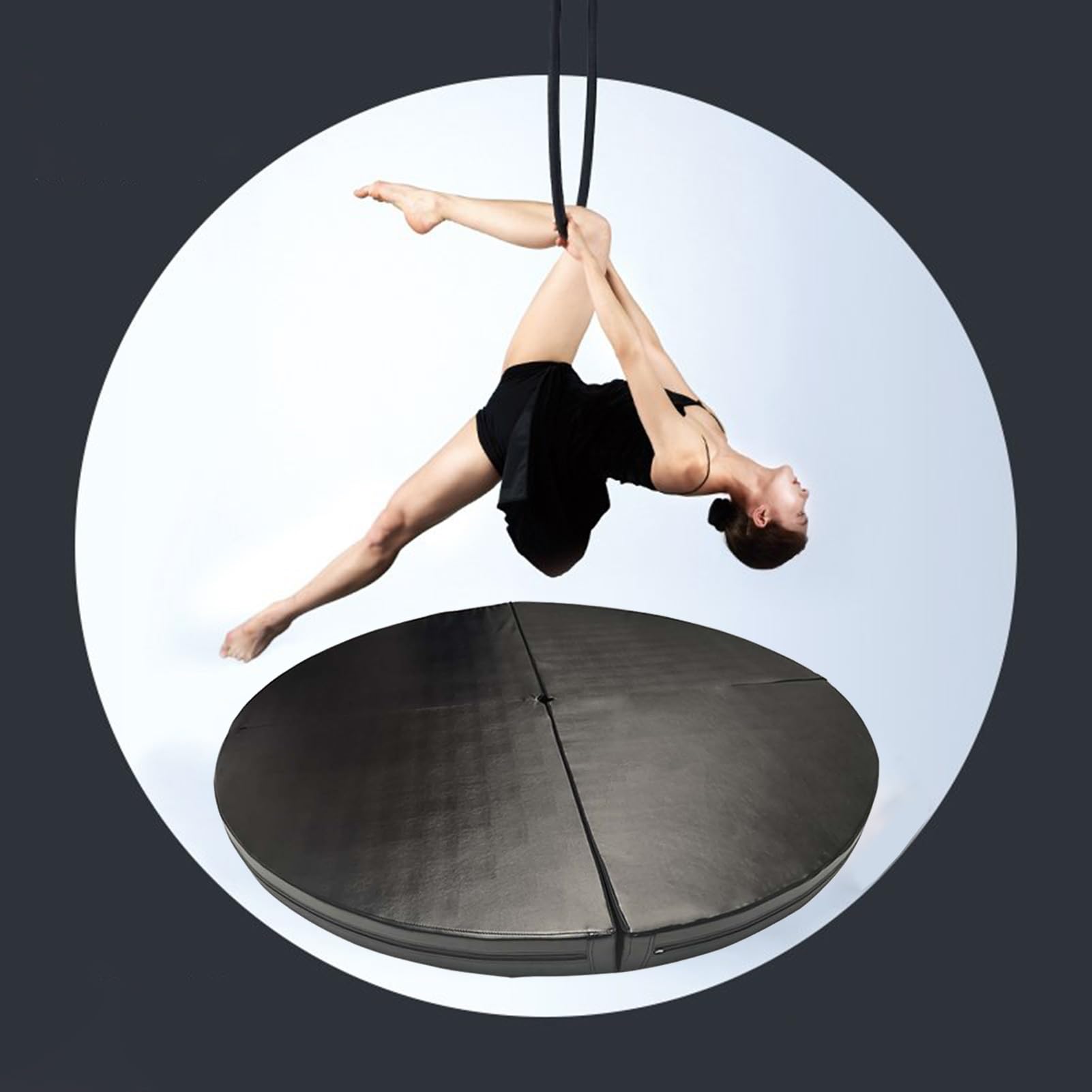 ASerZenith Safety Aerial Yoga Ring/Pole Dance Mat Thickened, Metal Lyra Hoop Pole Crash Mat, Adult Kids Fitness Stripper Pole Mat Foldable, Yoga Mat,Black-150cmx3cm