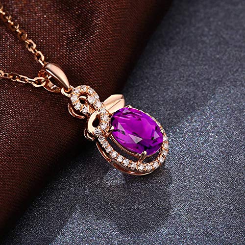 Collier Or 750 Améthyste d'exception et son pendentif feuille ovale rose - 5