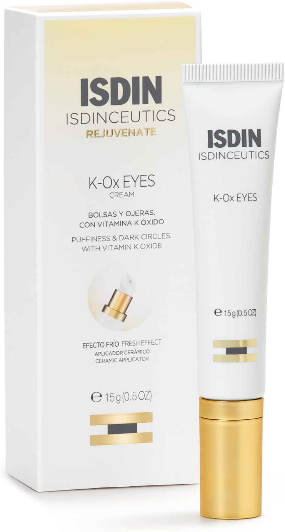 Isdinceutics K-Ox Eyes - Under Eye Cream for Dark Circles & Bags - With Vitamin K Oxide - Cooling Ceramic Applicator, Reduces Puffiness, 15ml