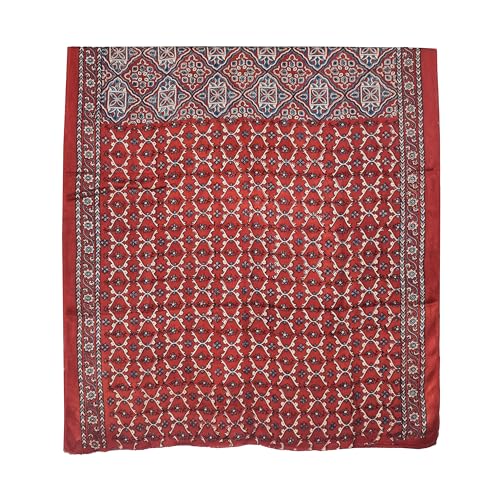 Image of Ethnics of Kutch Womenss Ajrakh Modal Silk Natural Dye Hand Block Print Saree with Blouse Piece - 5.5 Mtr Length
