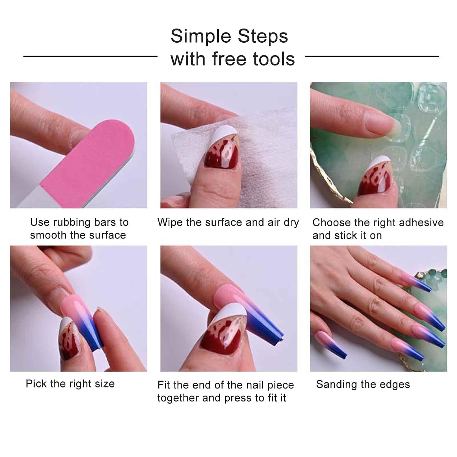 Buy Yheakne V Shape Press On Nails Glossy Ombre Ballerina Fake Nails Blue French Tips Fashion Press Nails Art Wedding Clip On Nails Full Cover Acrylic Nails Gradient Artificial False Nails Tips