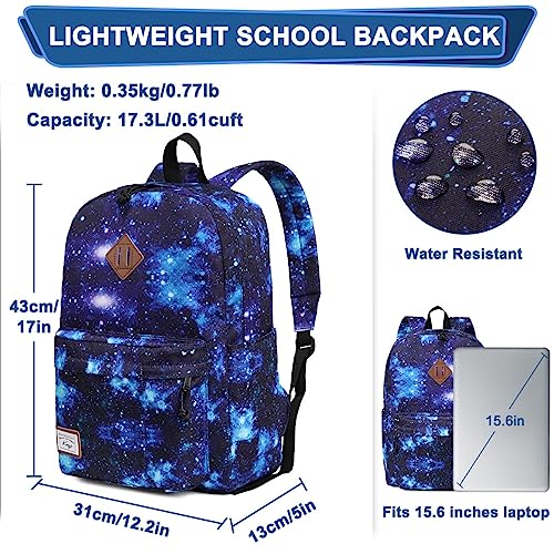 Kasgo School Backpack for Boys and Girls, Lightweight Water Resistant Galaxy Rucksack Casual Daypack for Men Women Teens College