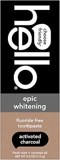 Hello Epic Whitening Charcoal Toothpaste - Fluoride Free, Activated Charcoal & Coconut Oil, SLS Free Fresh Mint, Natural Teeth Whitening 4oz