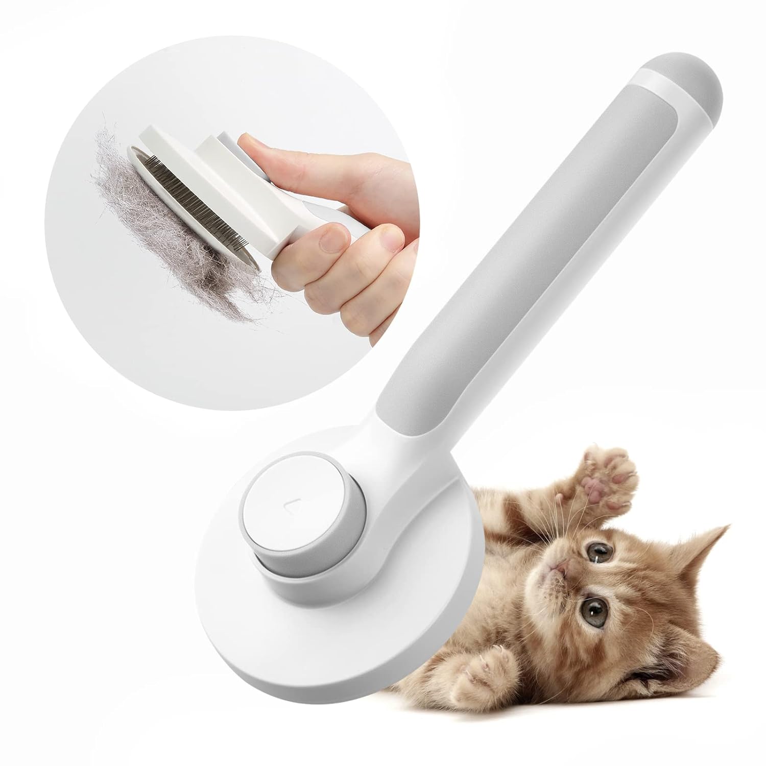 Brush for Cats Dogs, Self-Cleaning Cat Brush Long Short Hair with One Touch for Removing Dead Hair and Tomentose Undercoat Tangles Dead, Grey