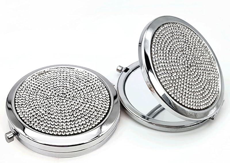 Espelhos compactos de maquiagem Reazana com aumento 1x e 2x, dobráveis, redondos, pacote com 2
