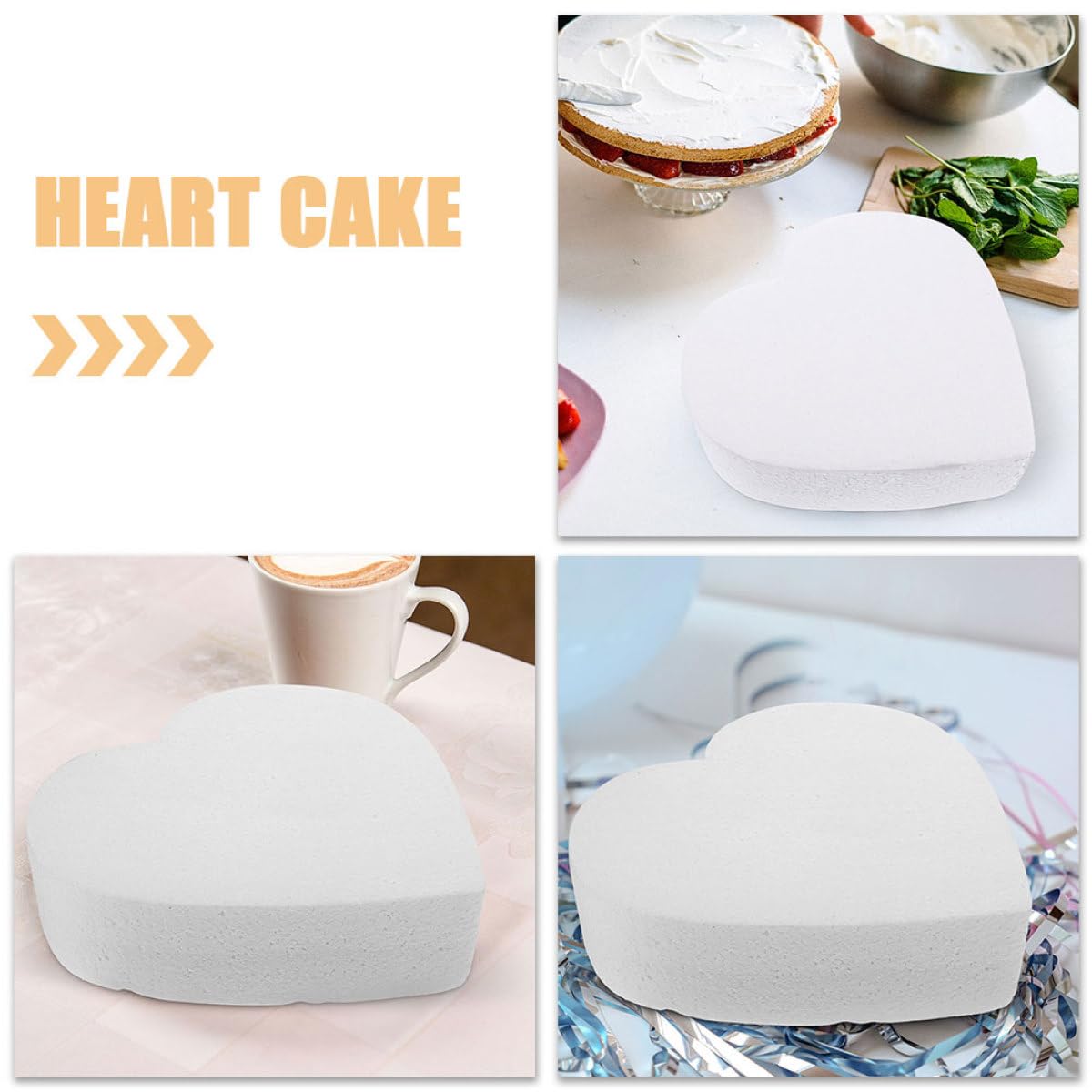 YARNOW Modèle de Gâteau en Mousse Blanc de Cœur, Léger et Créatif, Accessoire pour Décorations de Pâtisserie et Fêtes d'anniversaire