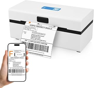 Walmeck Thermal Label Printer Desktop All in One Shipping Label Maker for Business Restaurant Home (EU)