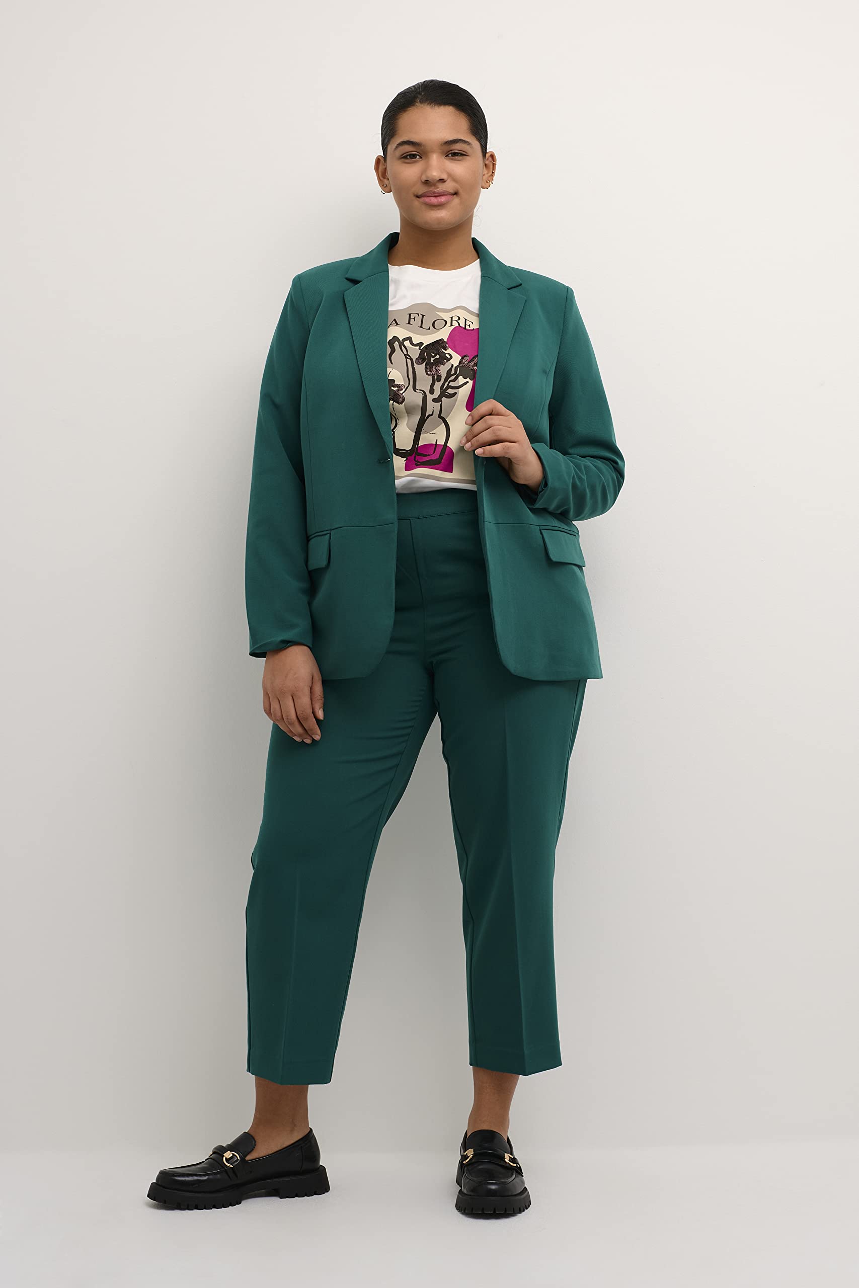 Kaffe Curve Plus-Size Women's Blazer Long Sleeves Single Button Front Pockets Donna