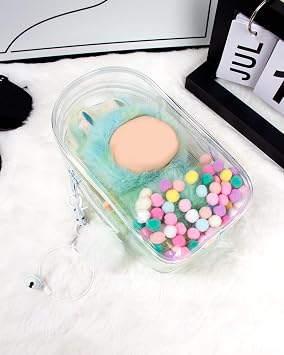 Clear Figure Display Bag with Keychain for Doll, Portable Protective Case for Dolls Storage Bag,Detachable Keychain for Collectibles Pompoms Dustproof Pouch Display Storage Box for Doll (Clear)
