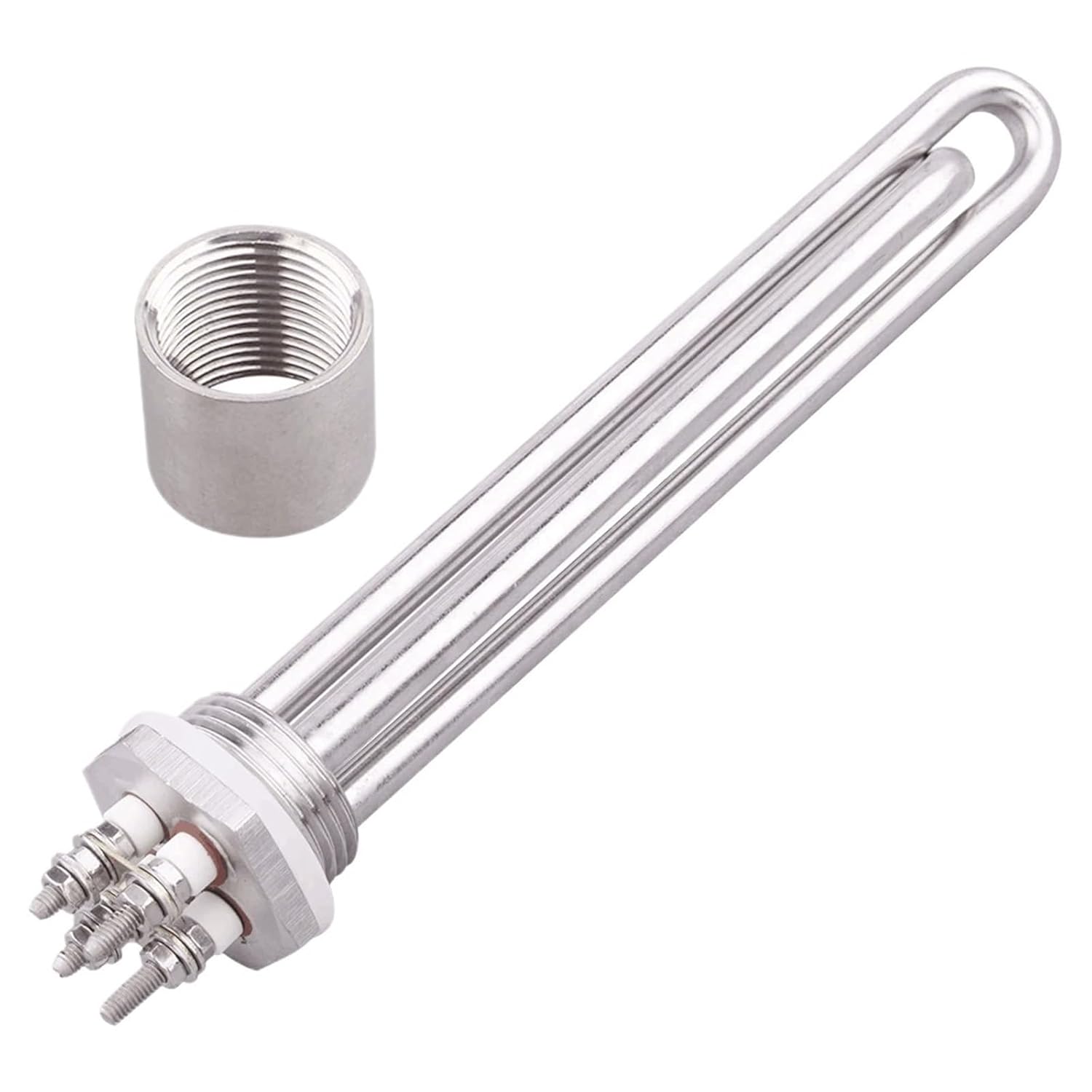 1pcs 48V Heating Element DN25 1 inch BSPT Immersion Water Solar Tubular Electric Heater 1500W/1800W/2400W/2700W/3000W/ USU304(Only Heater,48V_3000W)