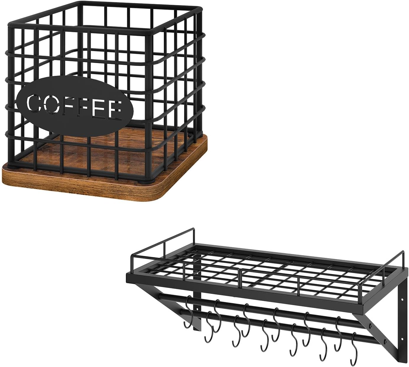 Coffee Pod Holder for K Cup, Large Capacity Coffee Pod Organizer, Wall Mounted Pot Rack, 23.8 Inch Pot and Pan Organizer, KH10BR-PR01BK