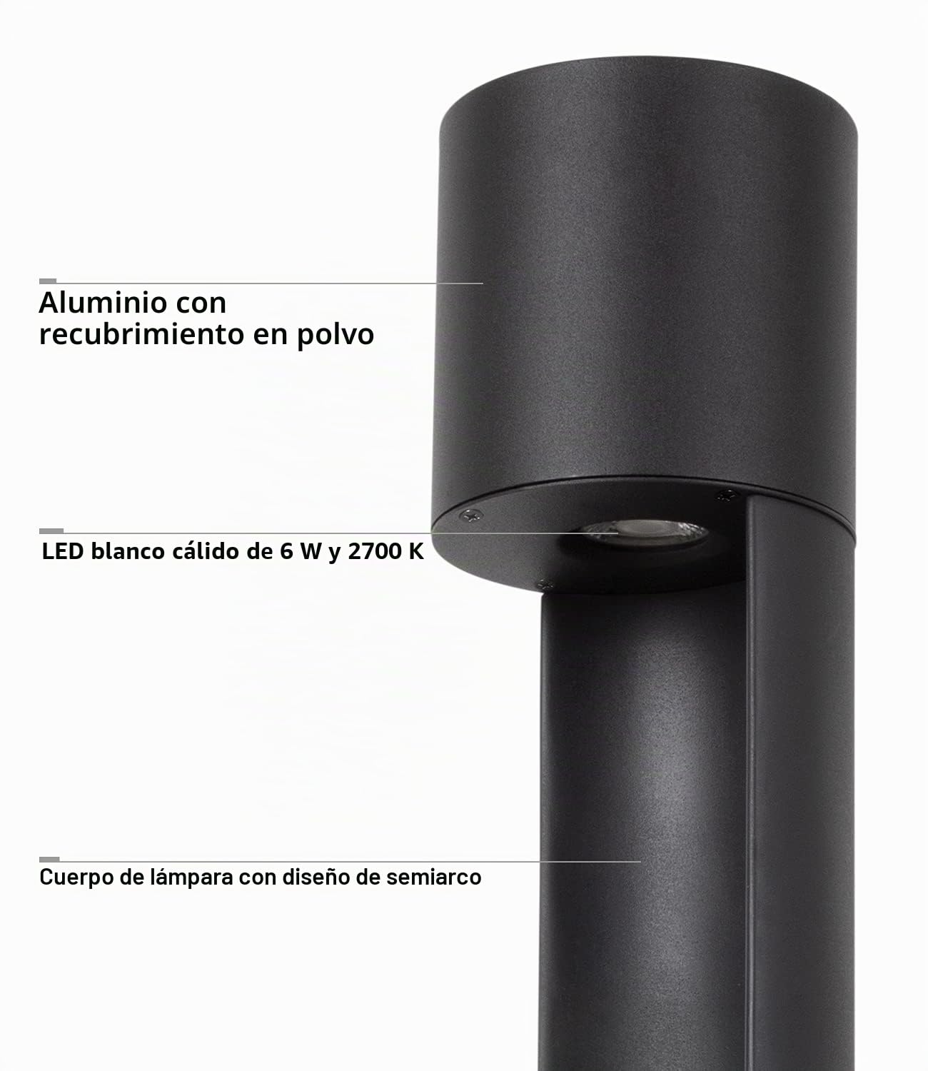 DAWALIGHT Baliza LED Exterior Jardín 5W - Farolas Poste Luz Moderna 2700K Blanco Cálido IP65 Impermeable para Caminos Patio | Aluminio Negro