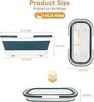 Vista 2 de Cubo plegable de plástico con ruedas de 14L (3.7 galones) para limpieza del hogar, cesto rectangular multiusos práctico para fregona, camping, RV
