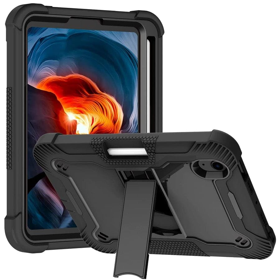 Image of WHITBULL 3 Layer Armor case Cover with Kickstand Compatible with iPad mini 7 (2024) / iPad mini 6 (2021) 8.3 inches with S Pen Holder, Black