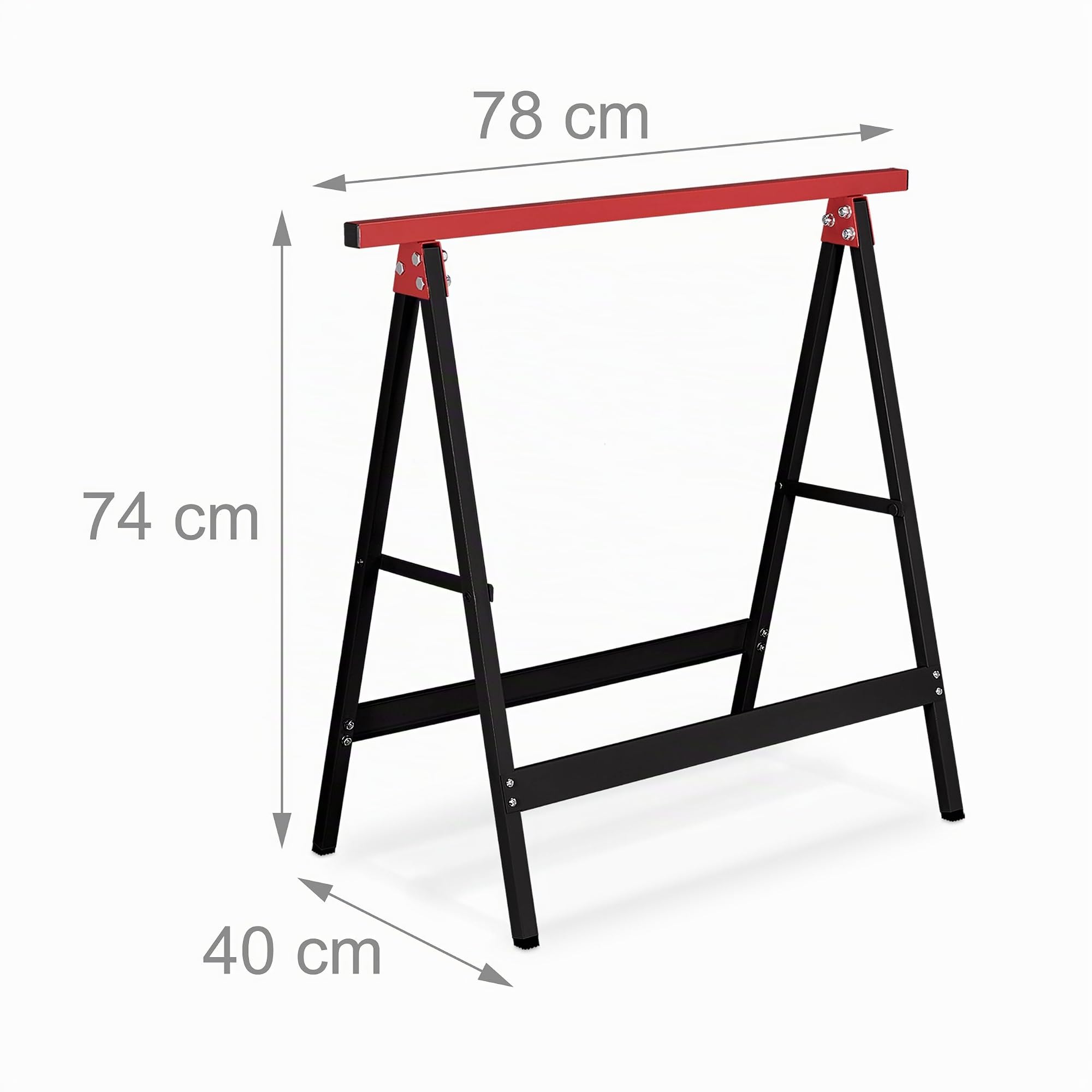 Relaxdays Caballetes de Trabajo 74 x 78 x 40 cm Set de 2, Plegables, 100 kg, Borriquetas de Taller, Pintor, Negro y Rojo