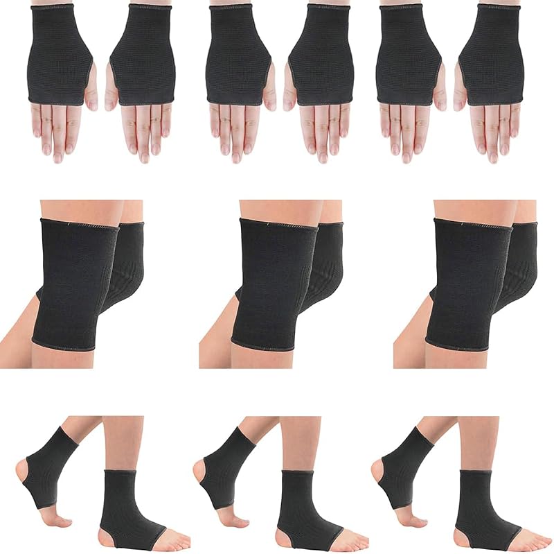 Luwint 9-Piece Kids Compression Brace Set - Ankle Knee Wrist Support Sleeve | Knit Wrap for Kids 8-10 10-12 & Youth, for Sports Gymnastics Hiking Running Dance Cheer Soccer Softball Basketball Football