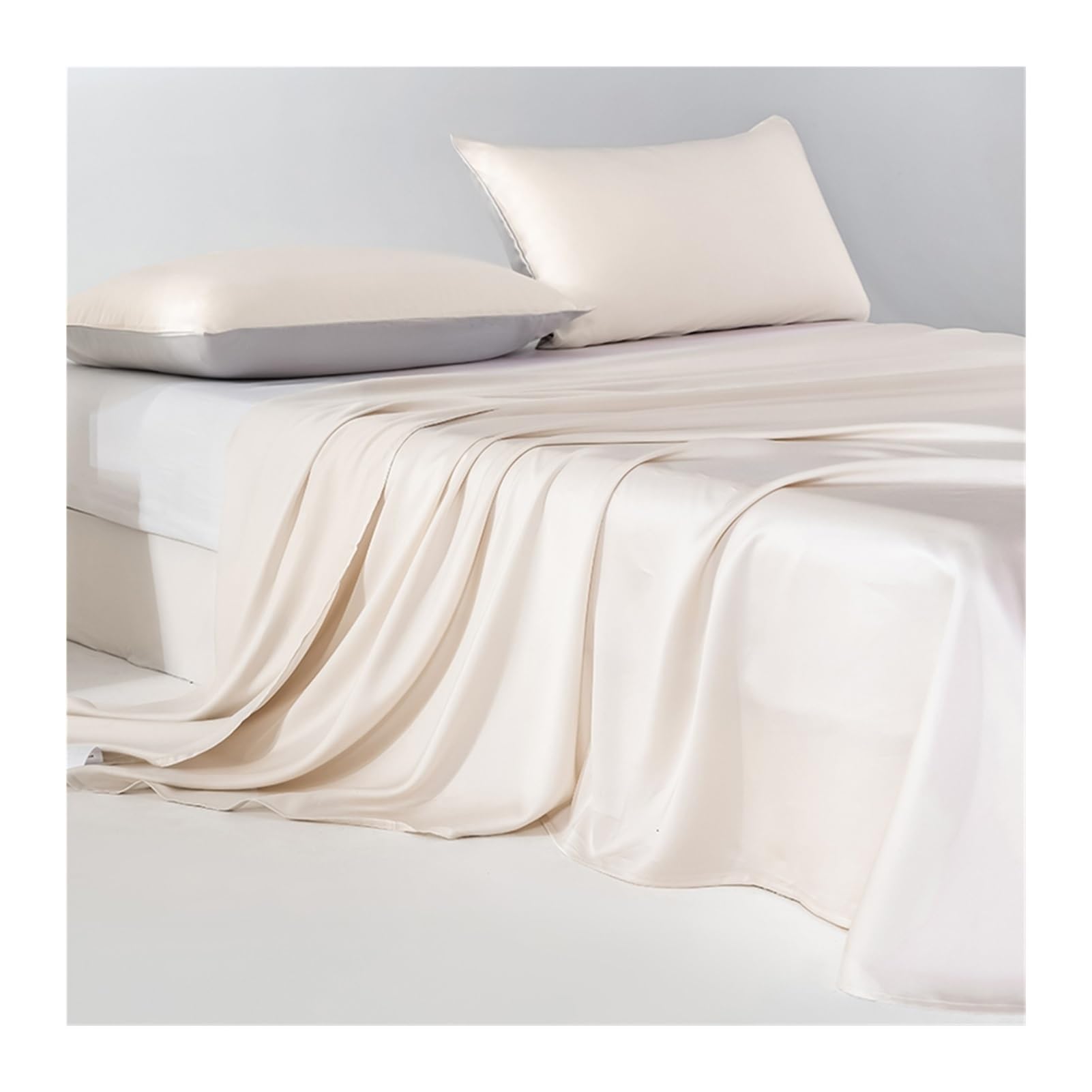 Luxuriöses Tencel-Bettlaken Kühle Hotel Betttuch ohne Gummizug 160x230 245x250 245x270 Haustuch Laken Fadenzahl 500(Beige,245x270cm)