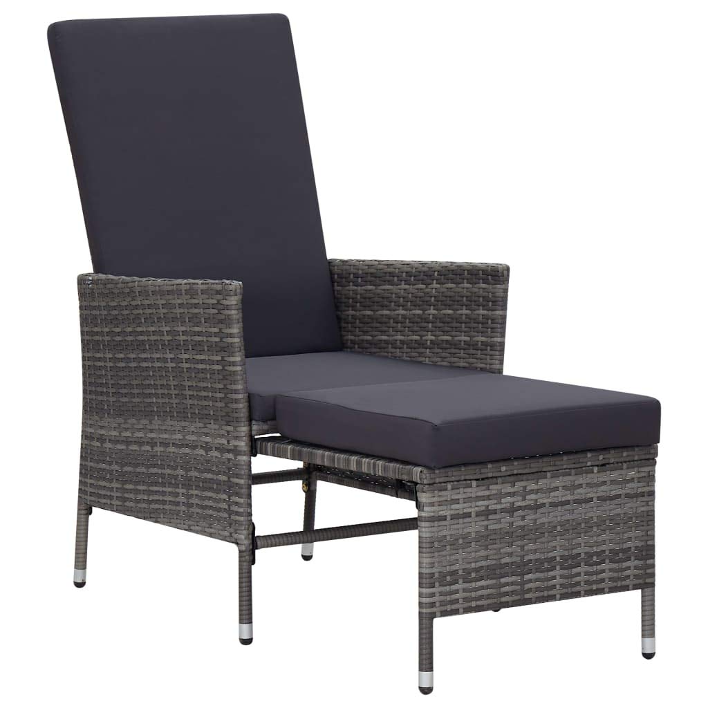 vidaXL Garten Liegestuhl mit Auflagen Gartenstuhl Relaxstuhl Sessel Sonnenliege Hochlehner Stuhl Gartensessel Gartenmöbel Poly Rattan Grau