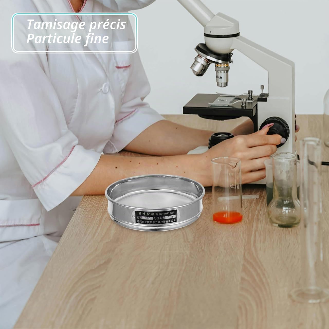 OUNONA Tamis de laboratoire en acier inoxydable 8,19 en 100 maille fine pour échantillons de farine et tests de sol avec tamis amovible pour applications en laboratoire