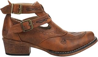 Roper Women's Willa Brown Embroidery Snip Toe Ankle Boots - Western Chic Low Heel Casual Booties 1-2"