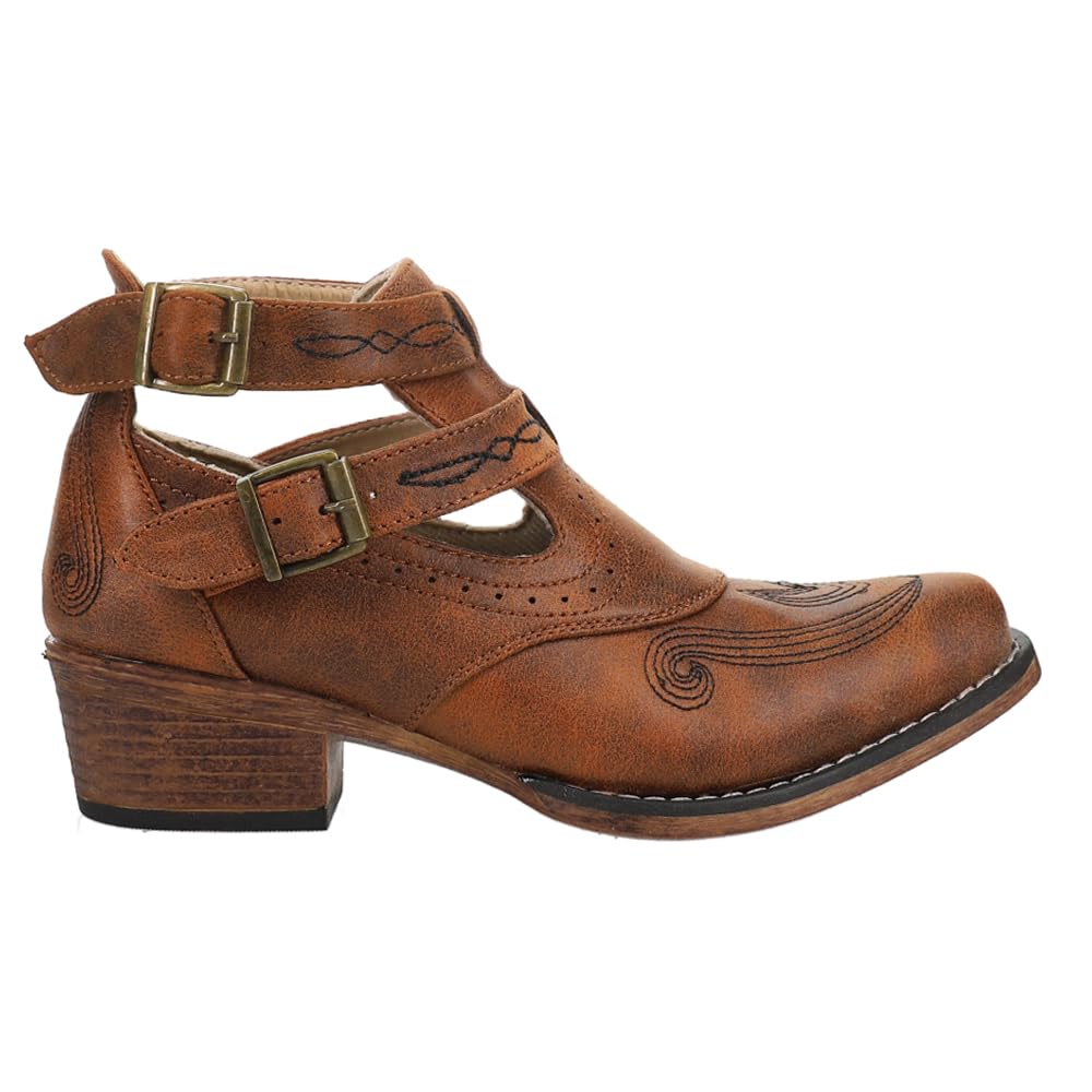 Roper Womens Willa Embroidery Snip Toe Casual Boots Ankle Low Heel 1-2 - Brown