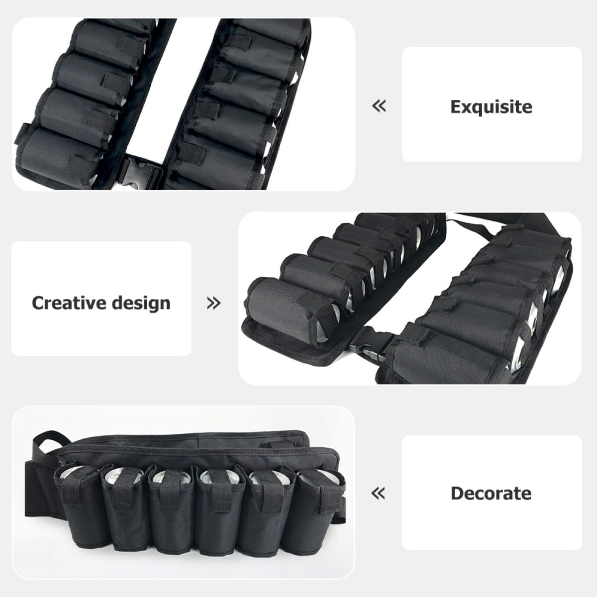 Cinturón de Cerveza Ajustable Portátil Negro 12 Compartimentos Soporte para Cinturón de Cerveza para Camping Senderismo Picnic Almacenamiento de Bebidas al Aire Libre
