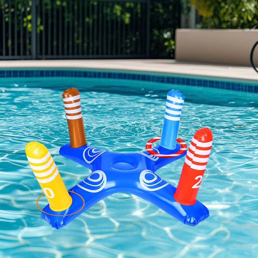 Giochi Gonfiabili per Piscina, 10 Pezzi Giocattoli Gonfiabile Piscinas Adulti con Croce Giocattoli Piscina Gonfiabile Anelli da Lancio, Giochi Gonfiabili Piscinas, Gioco di Lancio ad Anelli per Adulti