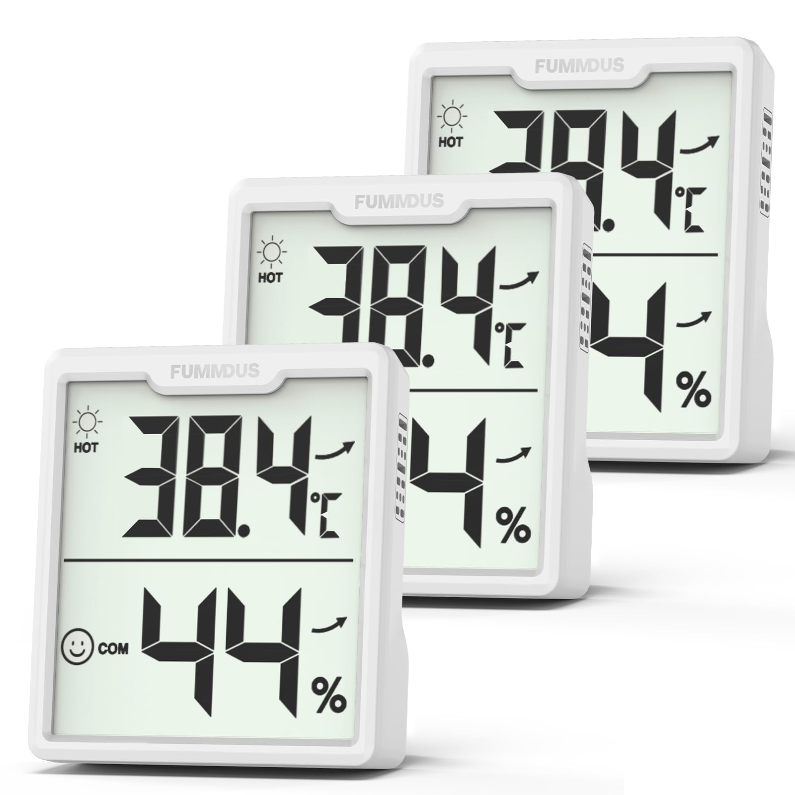 FUMMDUS 3 Stück Digital Thermometer Hygrometer Innen mit Batterien AAA Temperatur und Luftfeuchtigkeitsmesser Innen mit Komfort Symbol Raumklima Messgerät für Gewächshaus Weinkeller (Weiß)