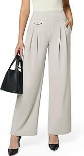 Womens Wide Leg Dress Pants Yoga Work Pants Pull On High Waist Stretch Business Casual Slacks with Pockets - Buy now