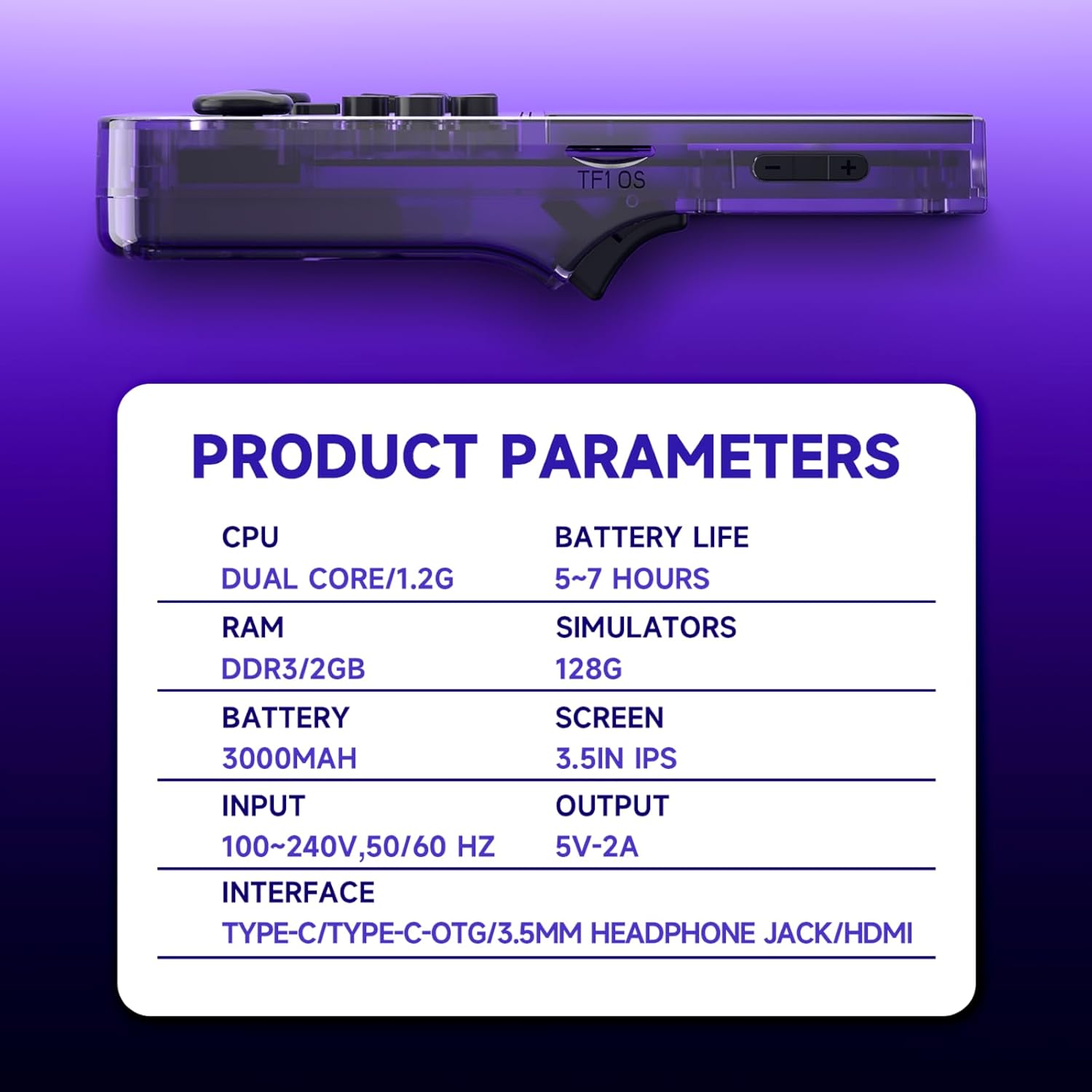 R40 Retro Handheld Game Console - Open Source System,3.5" IPS Screen, 18,000+ Classic Games, 128G TF Card, 3000mAh Battery, Portable Gaming Player for Travel, Retro Gaming Console, Purple
