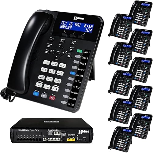 XBLUE X16 Plus Small Business Phone System Bundle with (11) XD10 Digital Phones - Capacity is (6) Outside Line & (16) Digital Phones - Includes Auto Attendant, Voicemail, Caller ID, Paging & Intercom