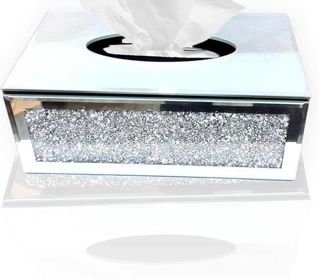 ProTech Silver Crushed Diamond Crystal Tissue & Napkins Box Holder, Featured with Tissue Holder Decorate home with beautiful Designed Box, Elegant Look, Eye Catching Home Décor